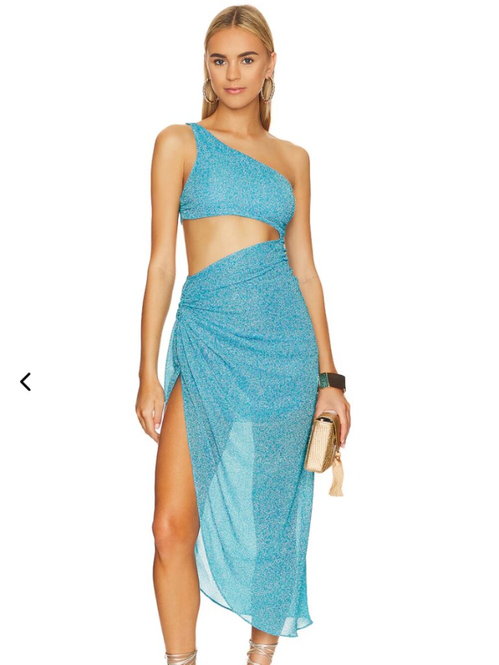 Baobab NWOT Zadeh Midi Dress Baobab Color: Juno, blue, metallic, one shoulder